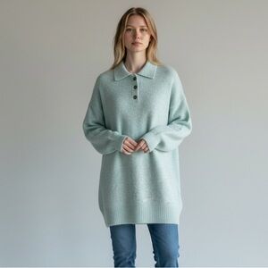 NWOT Mango Polo Neck Wool Blend Oversized Sweater Aqua Green Soft Large